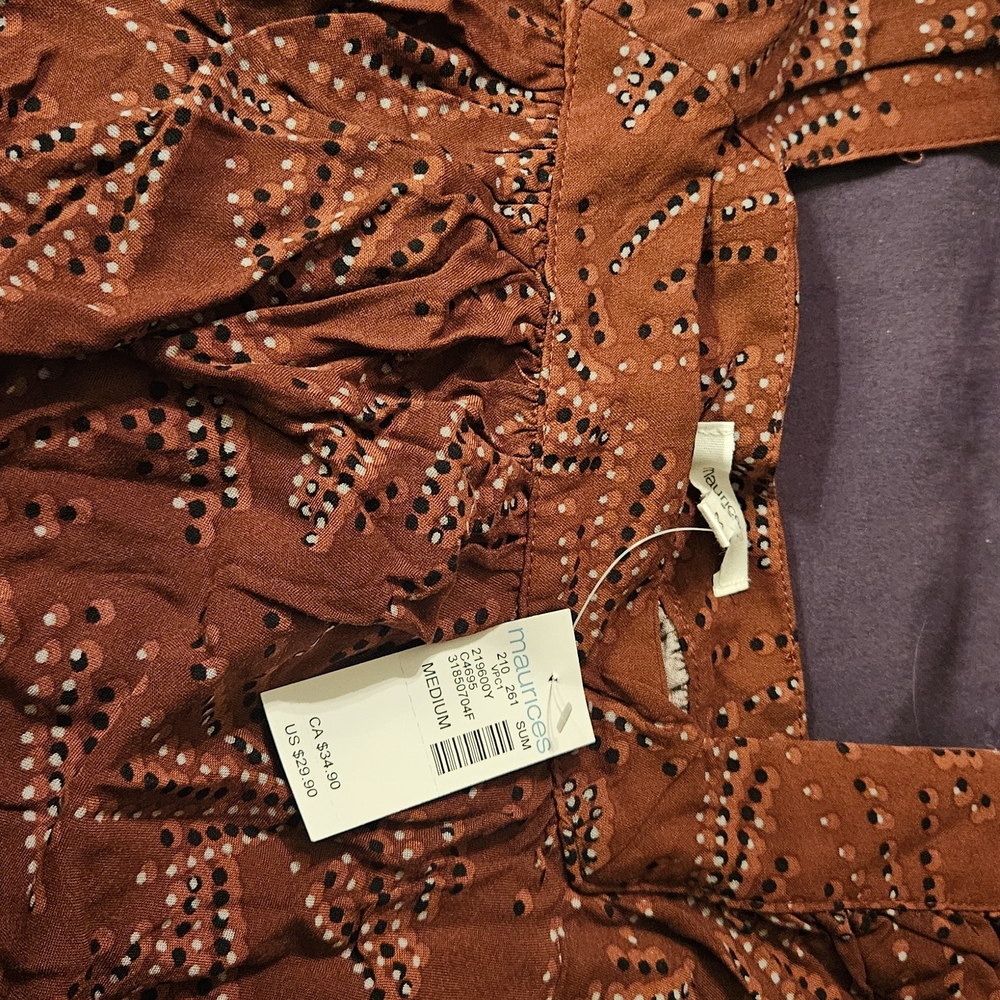 Maurices Rust Brown Printed Dot-Embellished Dress - Picture 2 of 2
